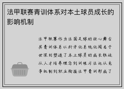 法甲联赛青训体系对本土球员成长的影响机制